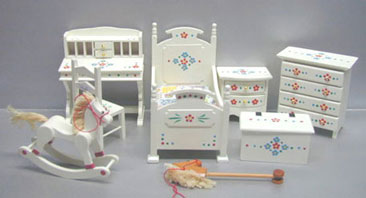 Dollhouse Miniature Nursery Set, Painted,